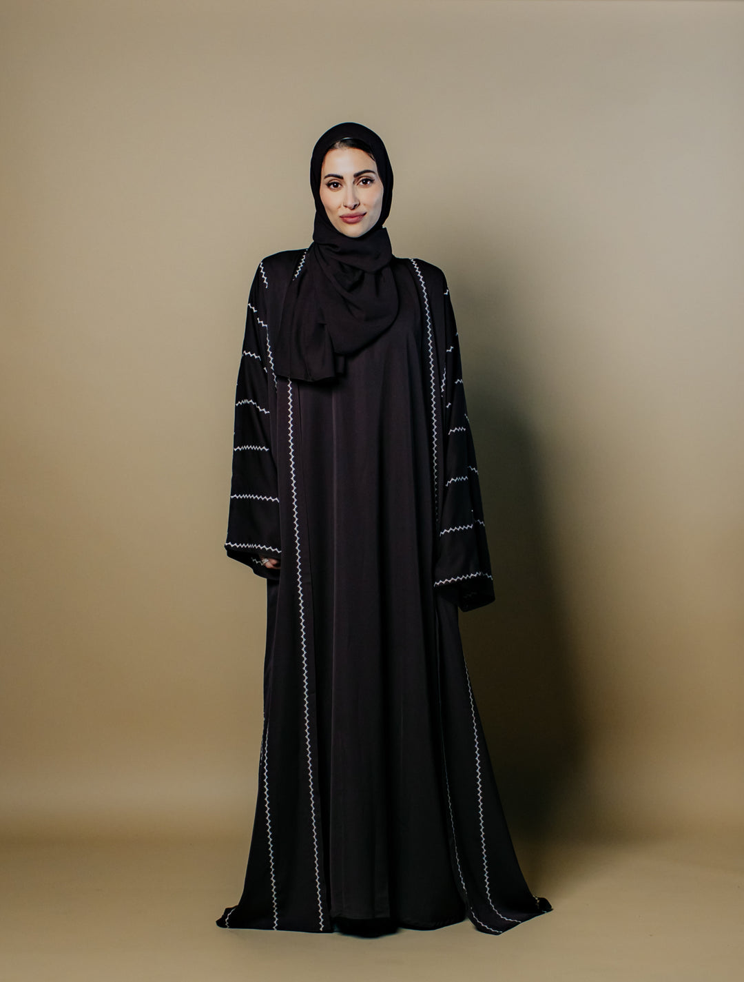 Nihal Two-Piece Embroidered Nida Abaya