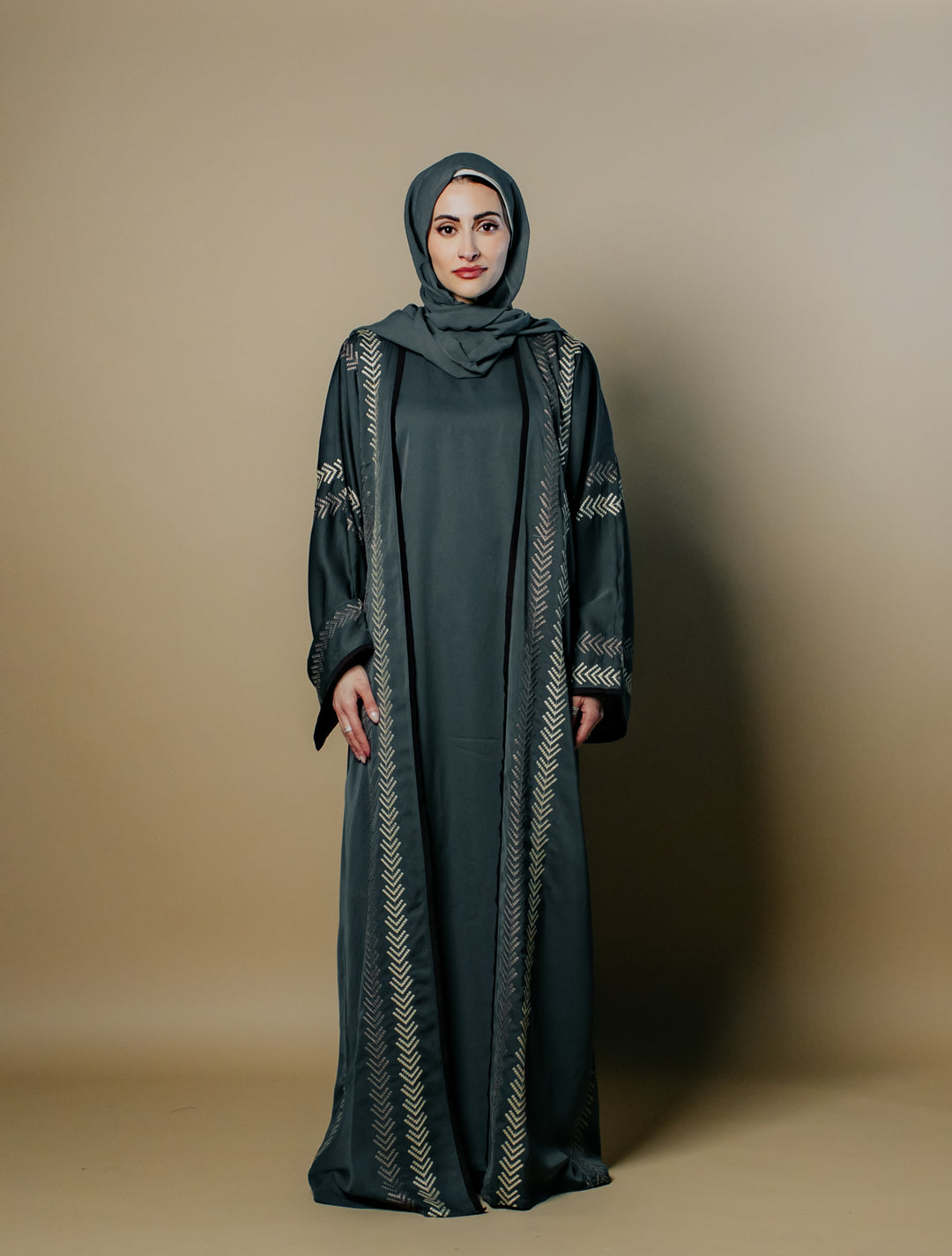 Serene Elegance Chevron - Three-Piece Ensemble Abaya