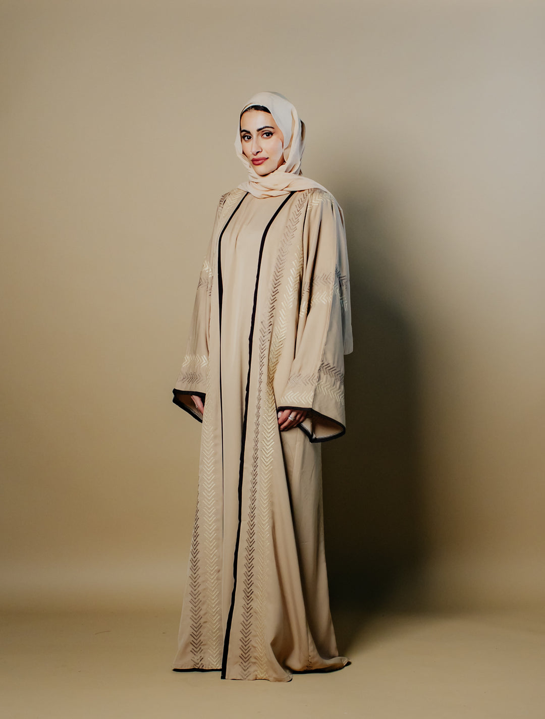 Serene Elegance Chevron - Three-Piece Ensemble Abaya