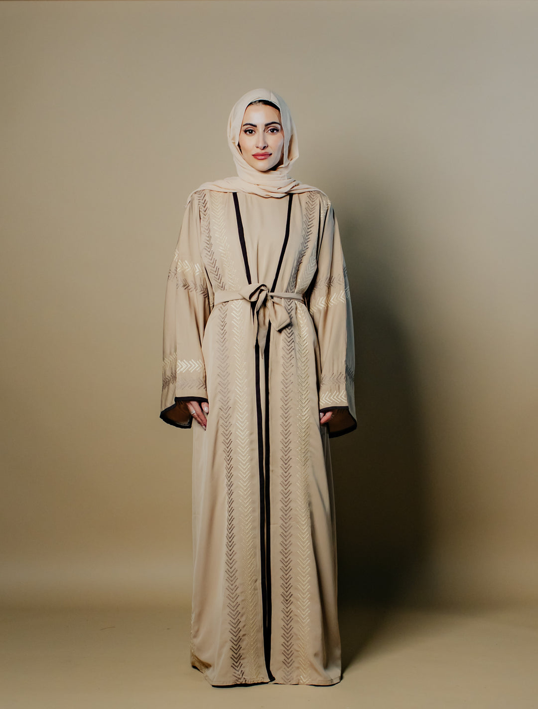 Serene Elegance Chevron - Three-Piece Ensemble Abaya