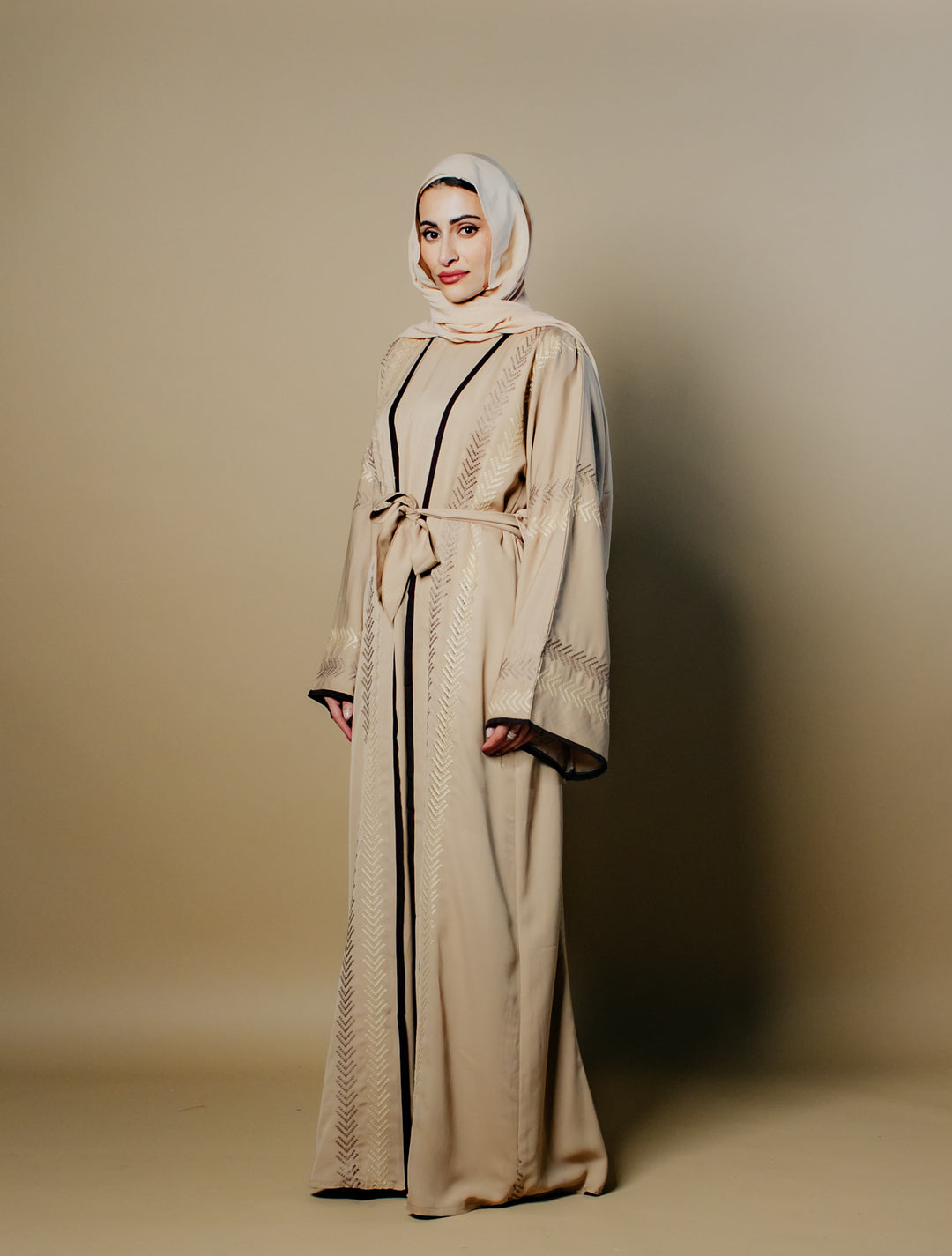 Serene Elegance Chevron - Three-Piece Ensemble Abaya