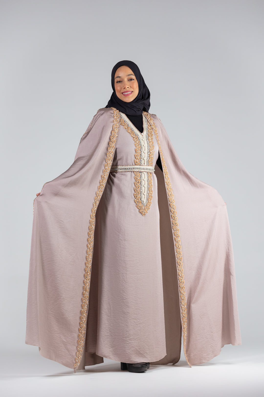 Salwah Satin Elegance Kaftan with Cape Sleeves