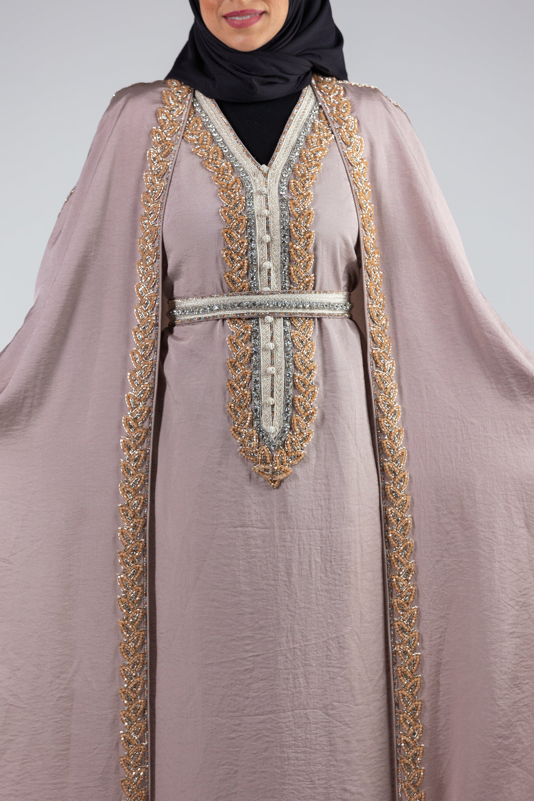 Salwah Satin Elegance Kaftan with Cape Sleeves