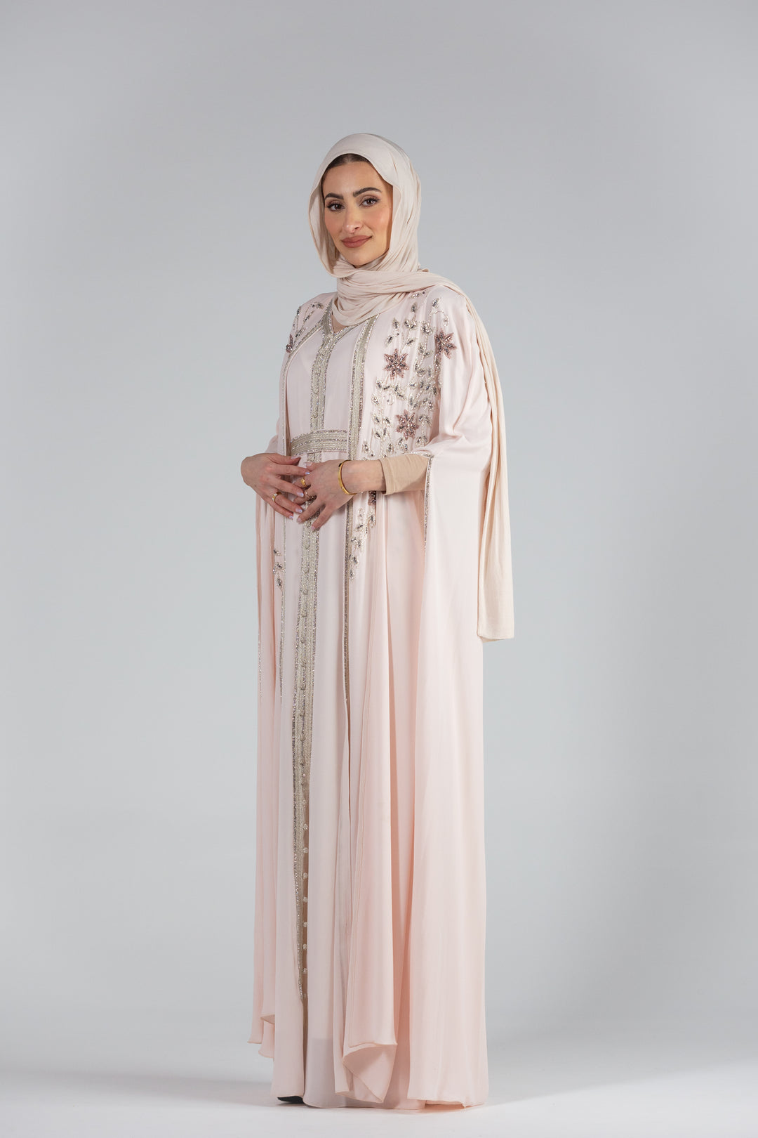 Zaina Floral Elegance Chiffon Kaftan with Hand Beaded Detailing