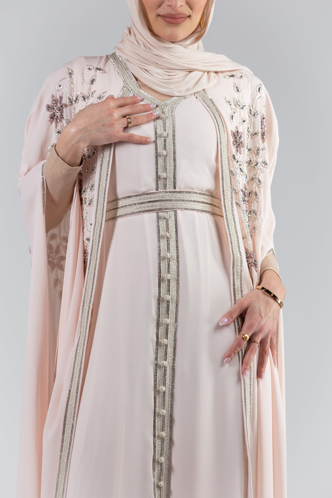 Zaina Floral Elegance Chiffon Kaftan with Hand Beaded Detailing