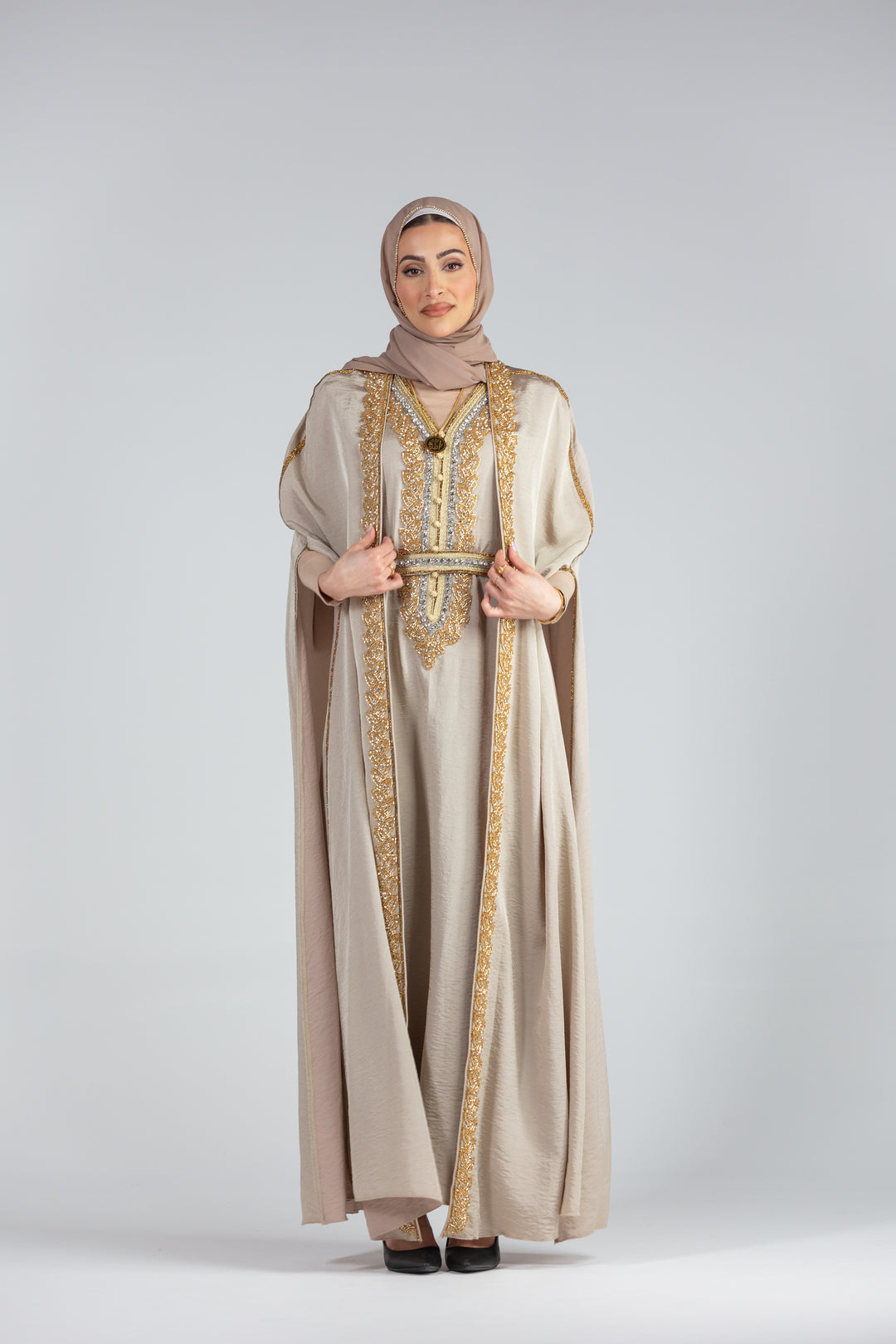 Salwah Satin Elegance Kaftan with Cape Sleeves