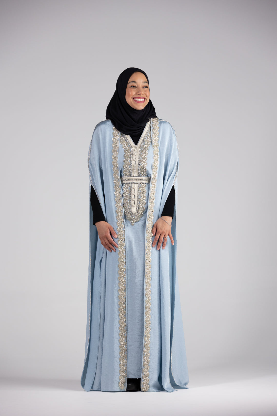 Salwah Satin Elegance Kaftan with Cape Sleeves