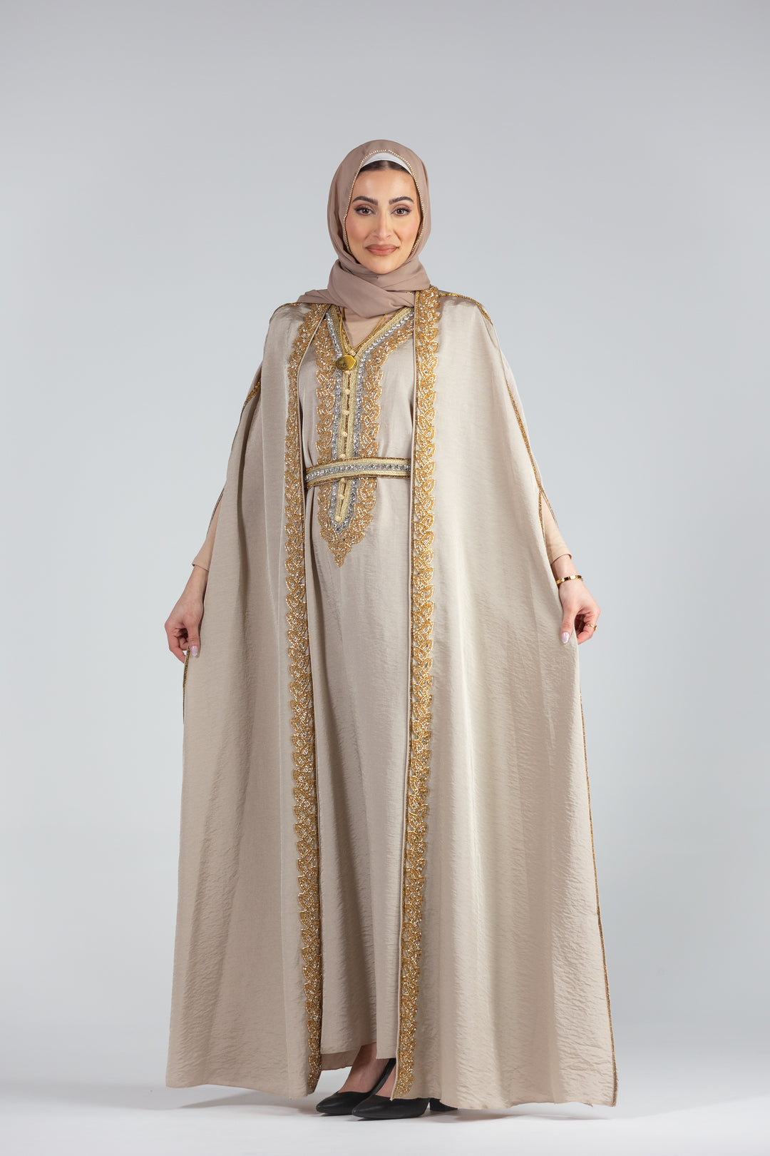 Salwah Satin Elegance Kaftan with Cape Sleeves