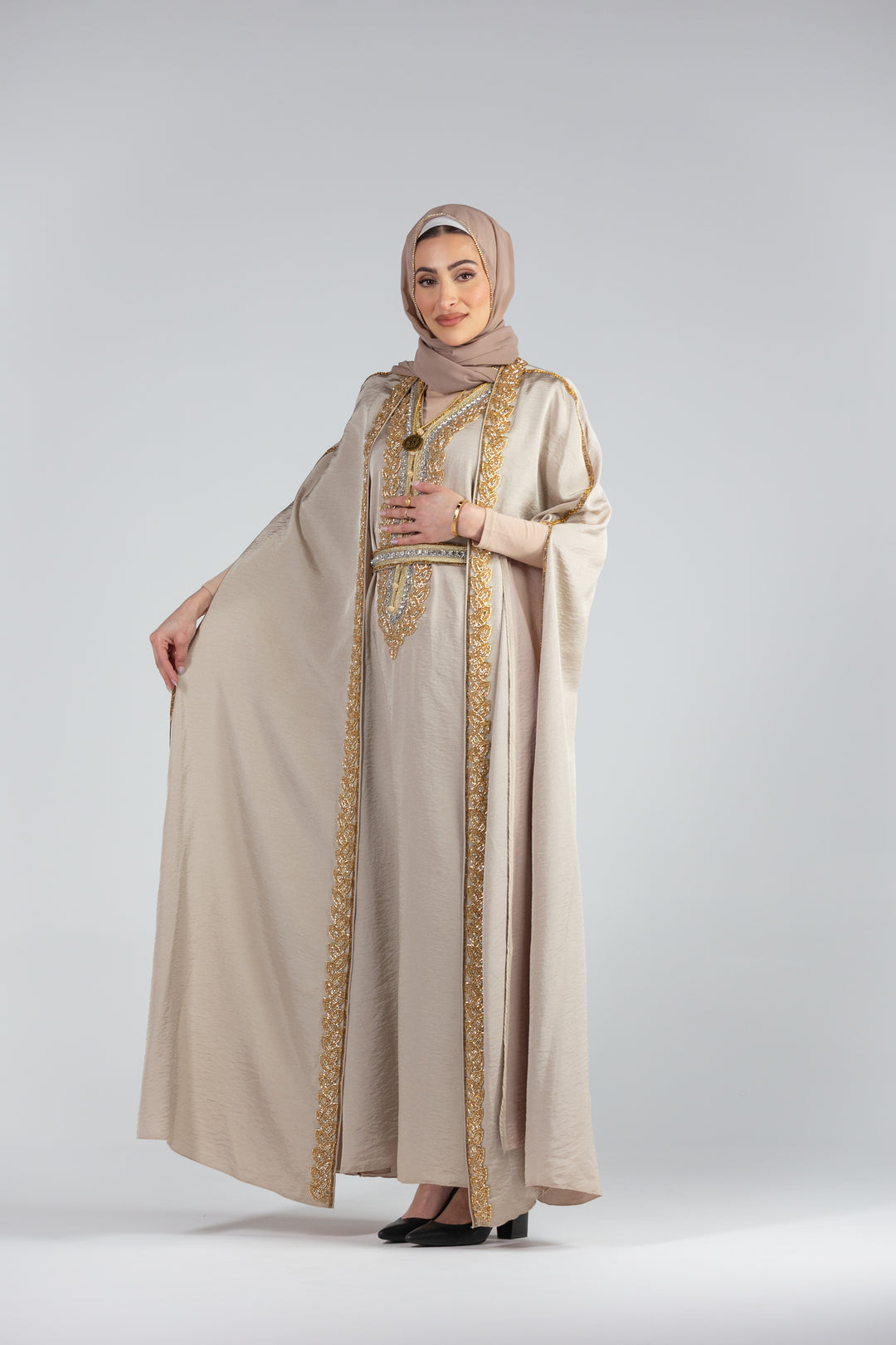 Salwah Satin Elegance Kaftan with Cape Sleeves