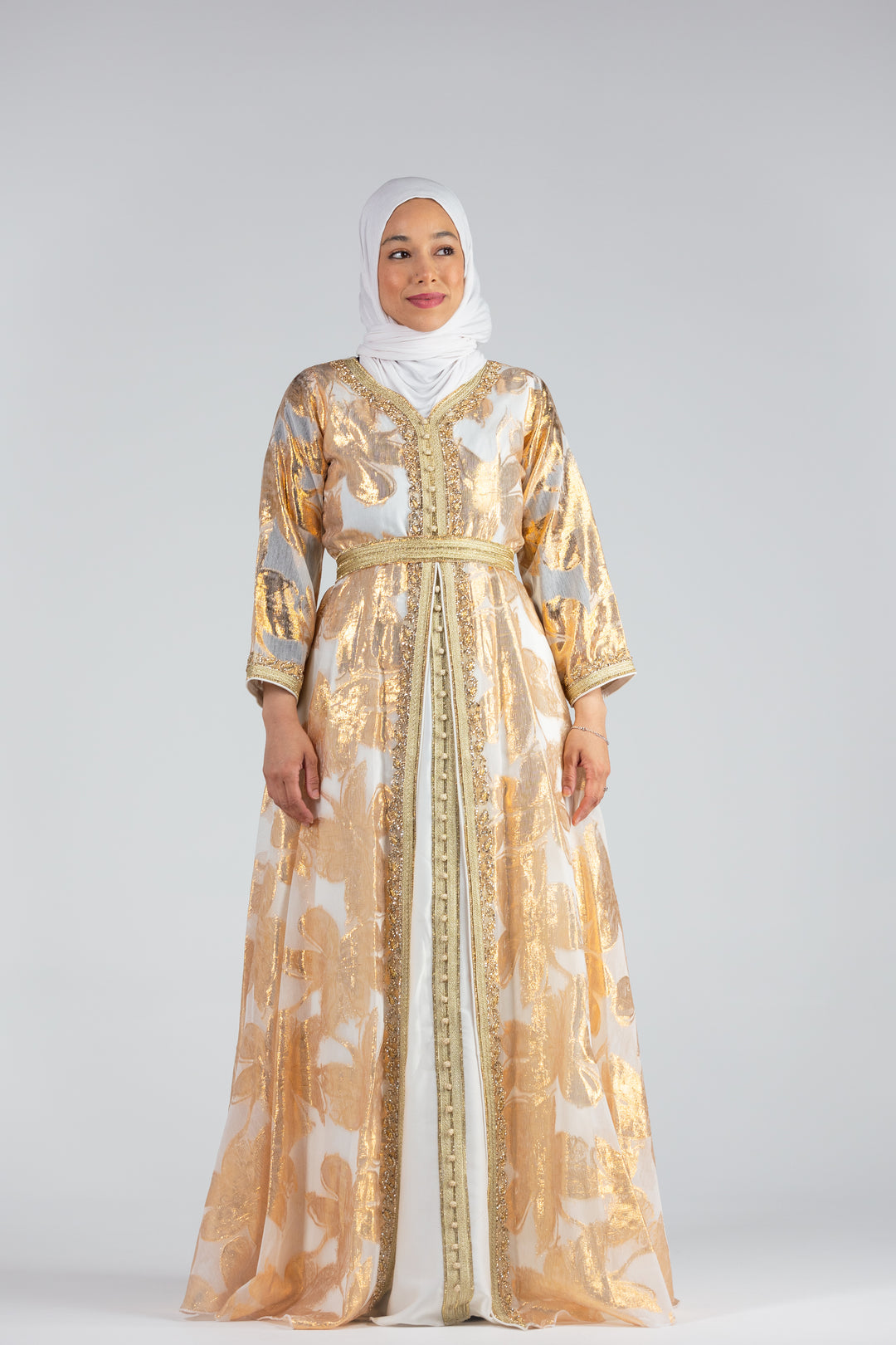 Nashwa Rose Jacquard Print Kaftan