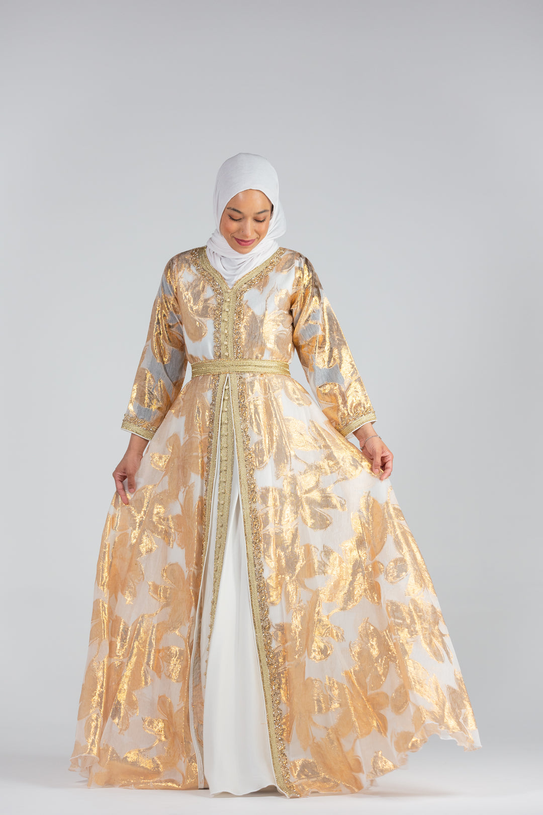 Nashwa Rose Jacquard Print Kaftan