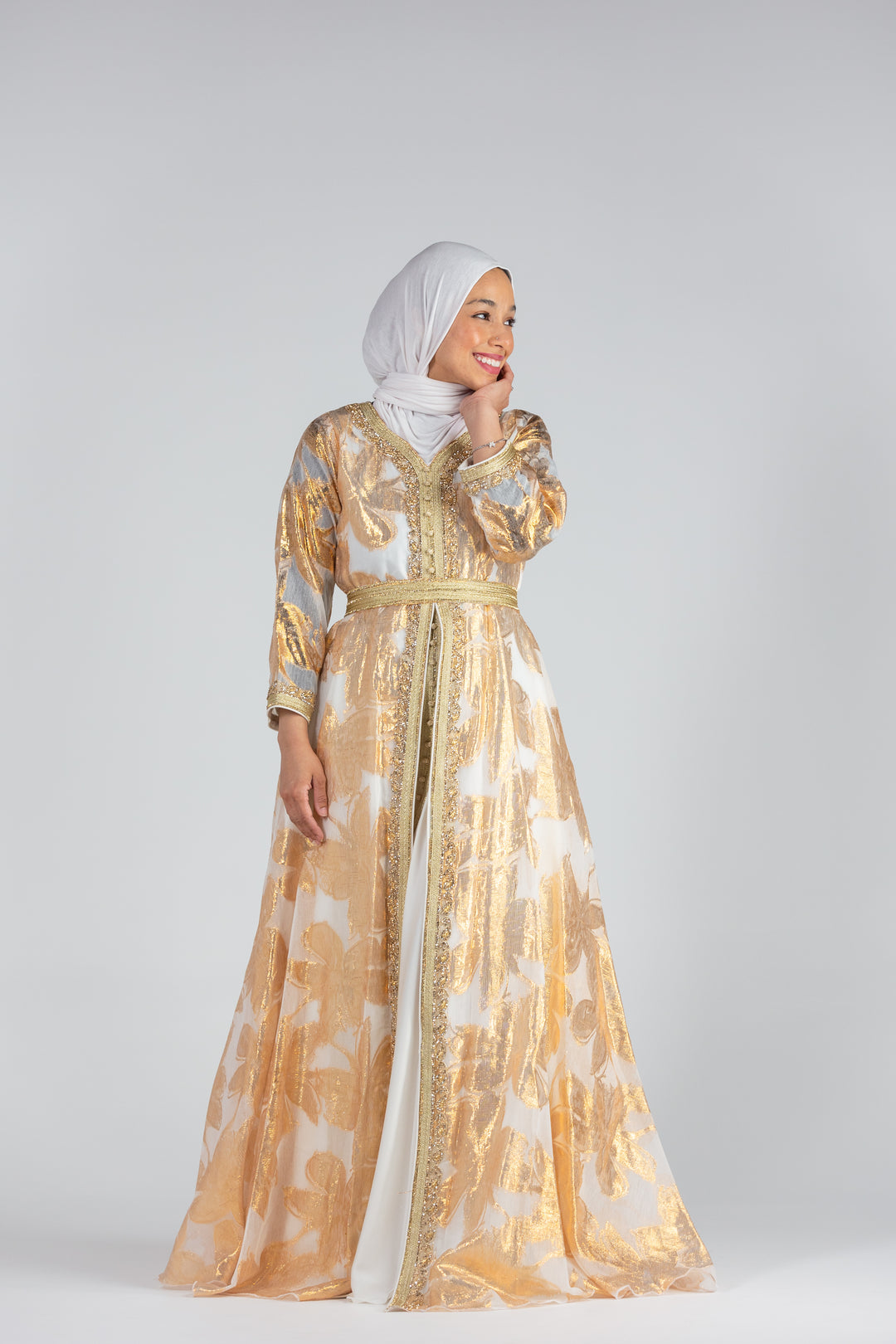 Nashwa Rose Jacquard Print Kaftan