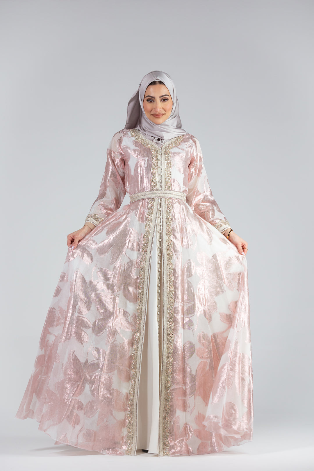 Nashwa Rose Jacquard Print Kaftan