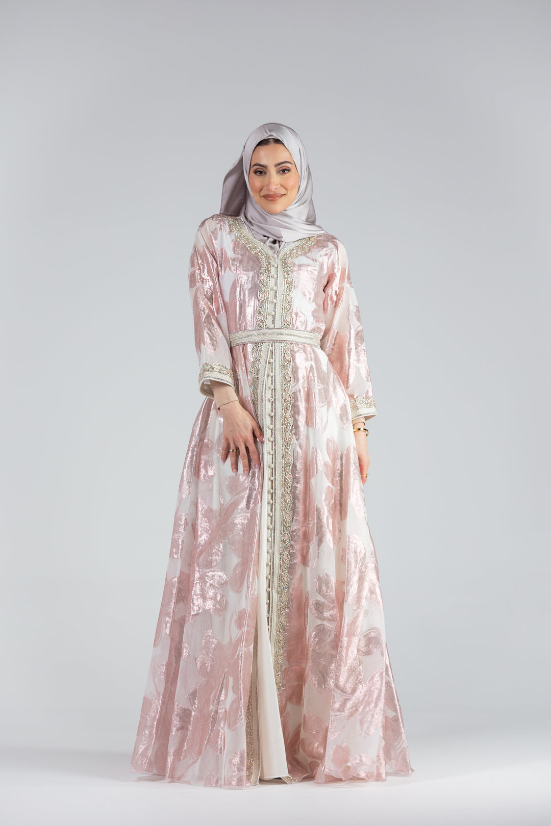 Nashwa Rose Jacquard Print Kaftan