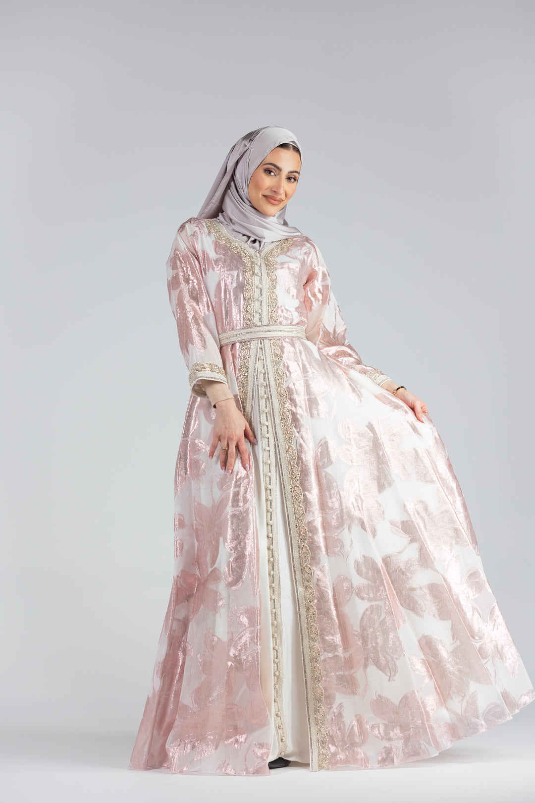 Nashwa Rose Jacquard Print Kaftan