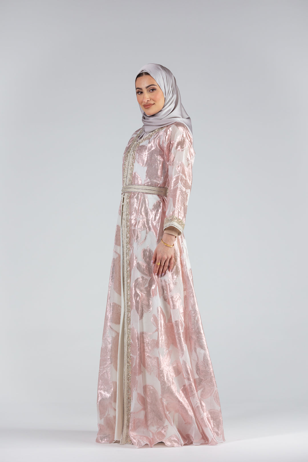 Nashwa Rose Jacquard Print Kaftan