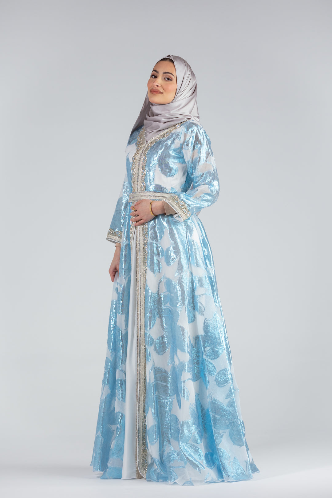 Nashwa Rose Jacquard Print Kaftan