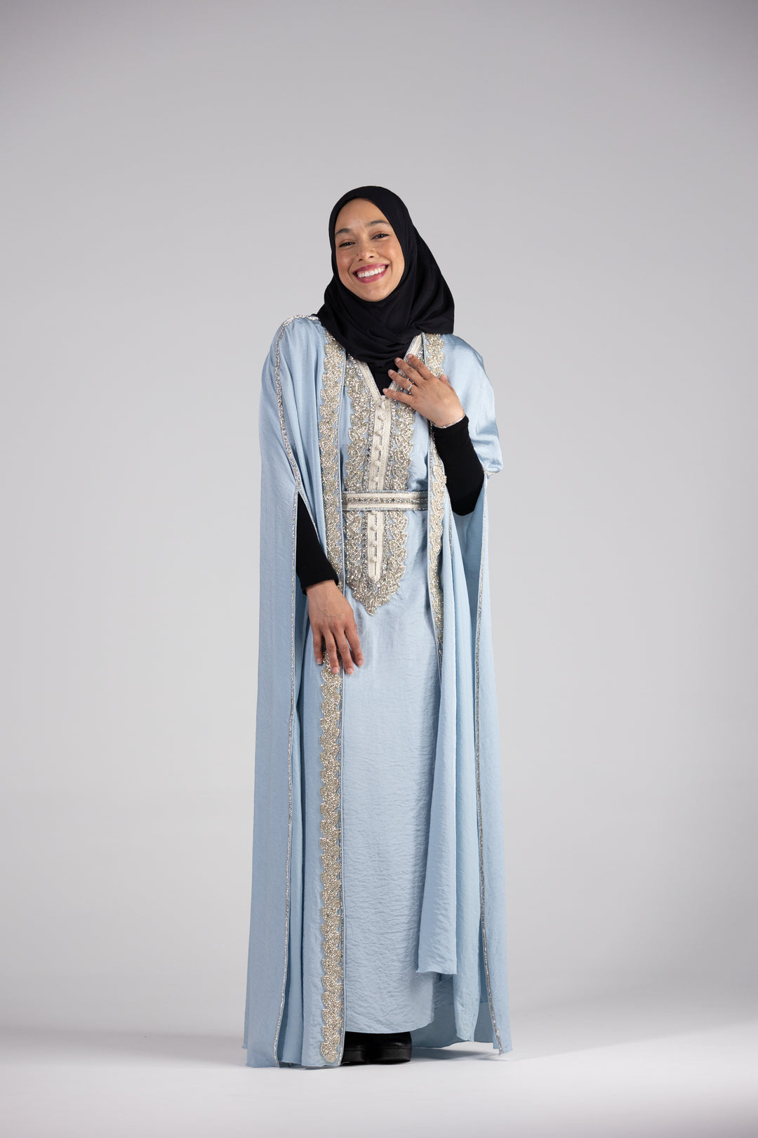 Salwah Satin Elegance Kaftan with Cape Sleeves