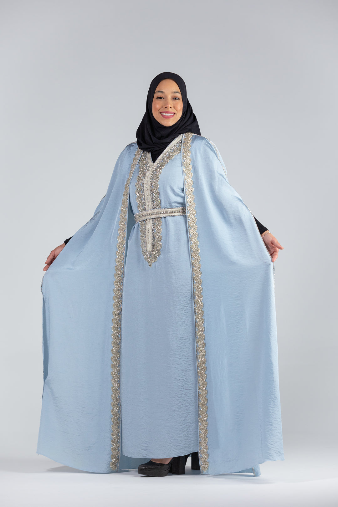 Salwah Satin Elegance Kaftan with Cape Sleeves