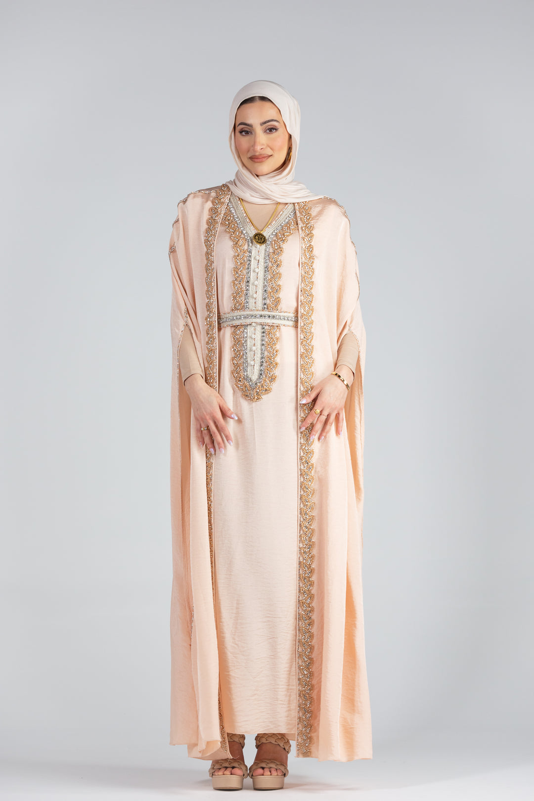 Salwah Satin Elegance Kaftan with Cape Sleeves