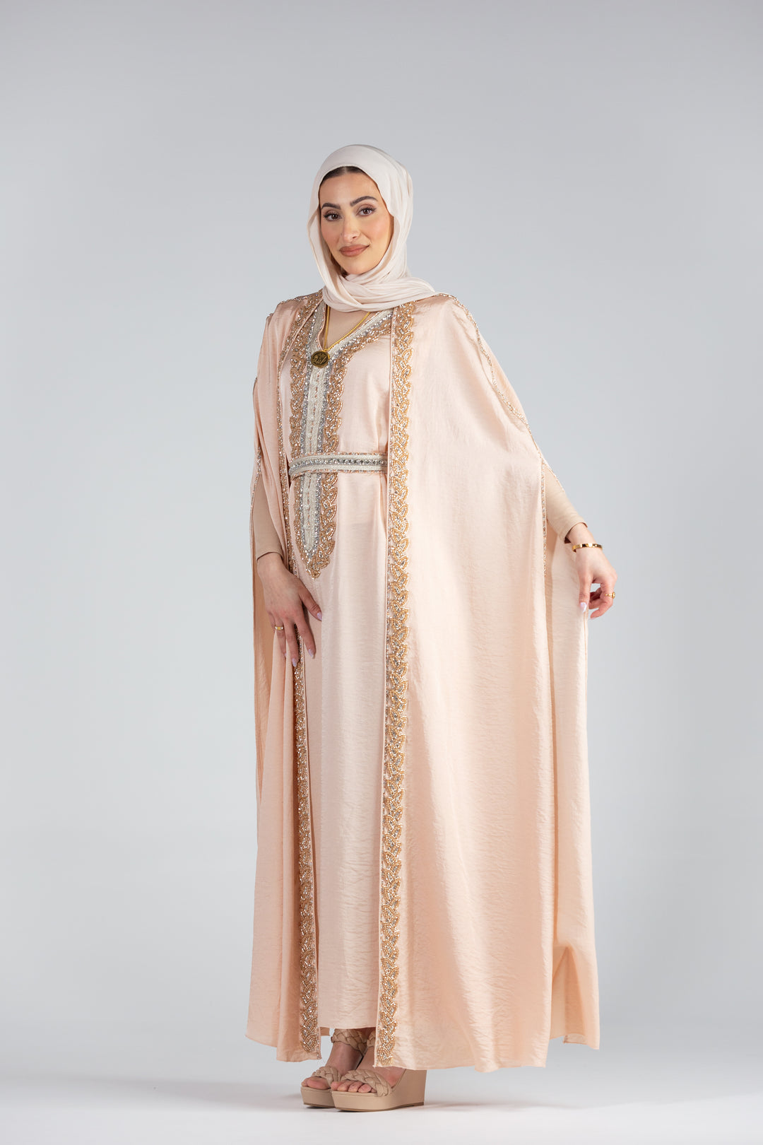 Salwah Satin Elegance Kaftan with Cape Sleeves