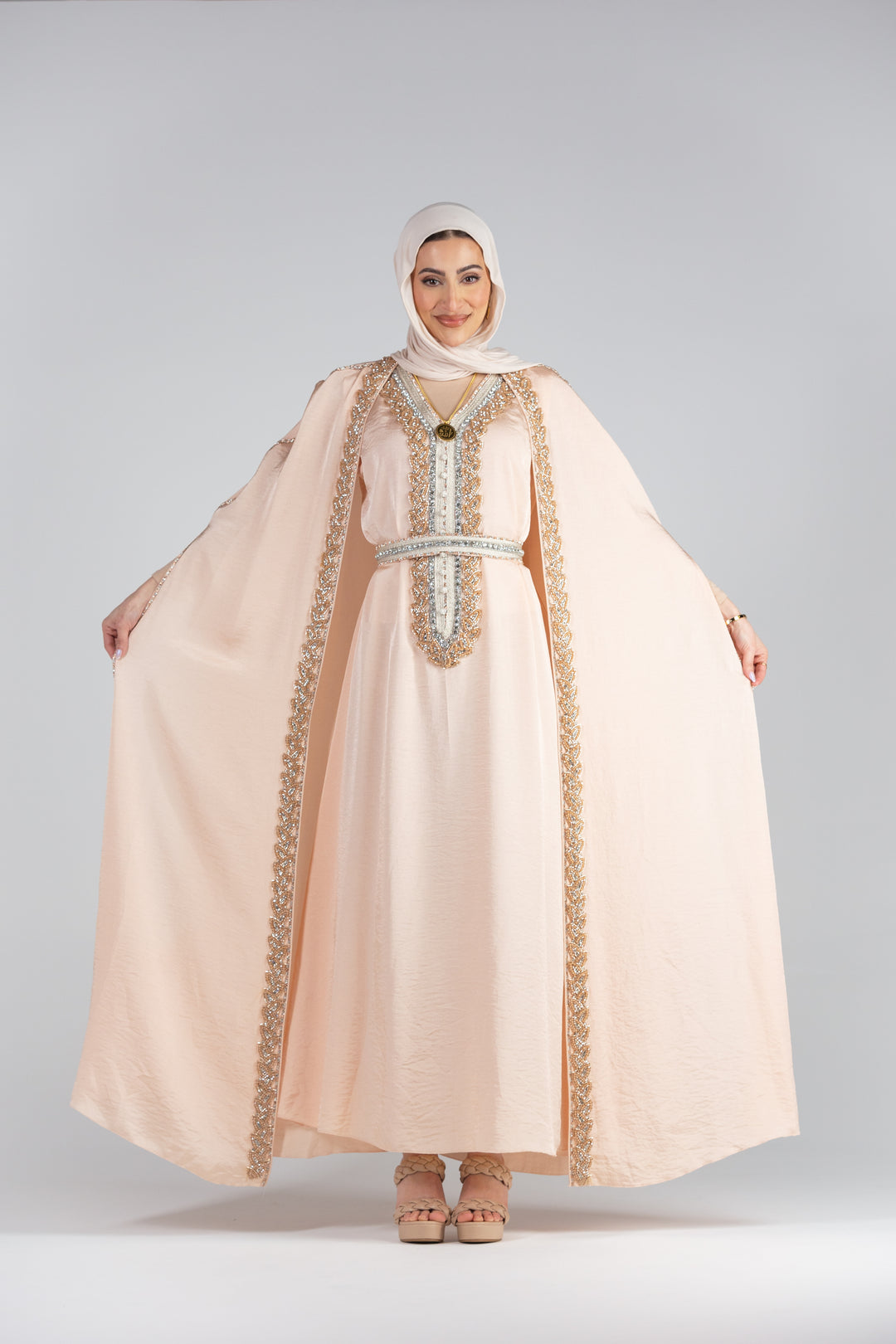 Salwah Satin Elegance Kaftan with Cape Sleeves