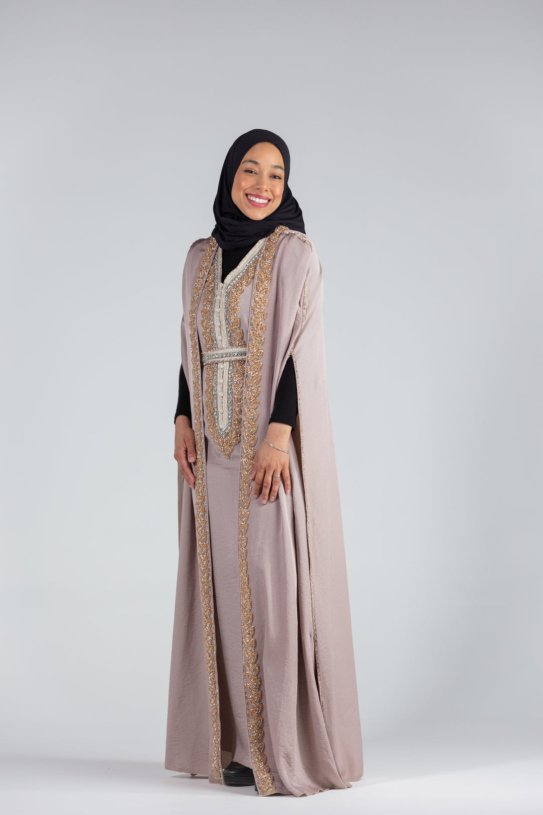 Salwah Satin Elegance Kaftan with Cape Sleeves