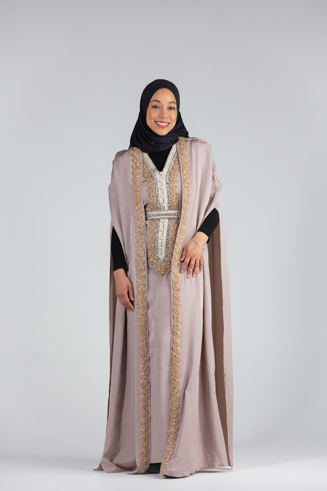 Salwah Satin Elegance Kaftan with Cape Sleeves