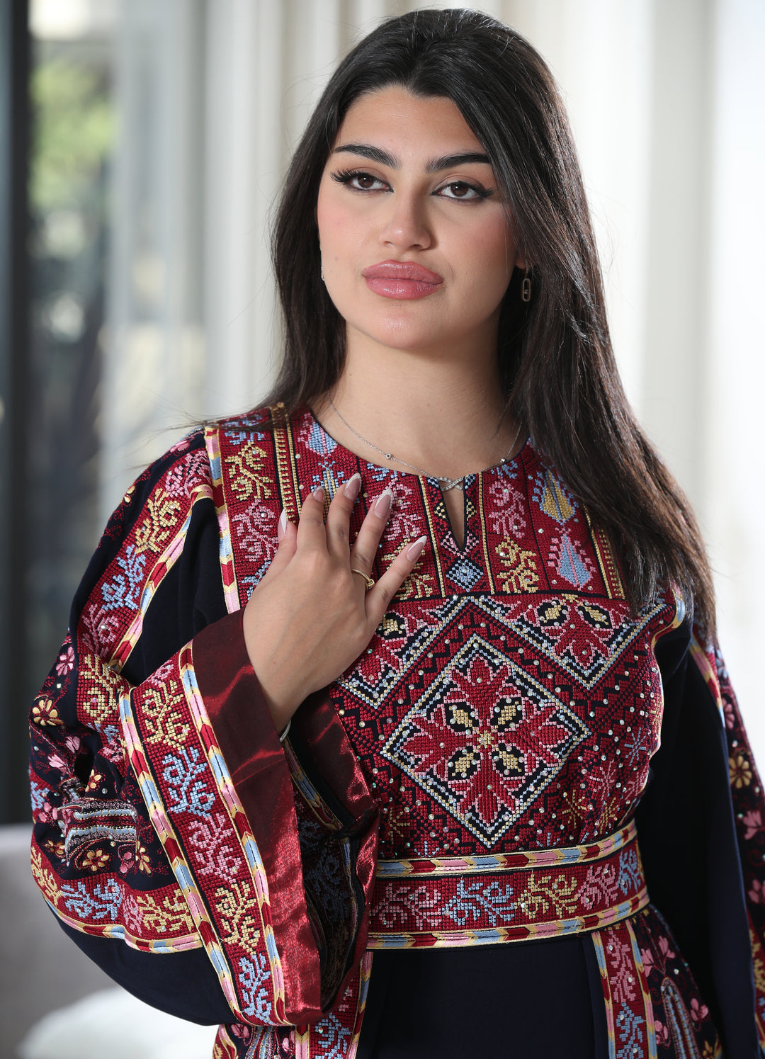 Lina Embroidered Breem Satin Thobe