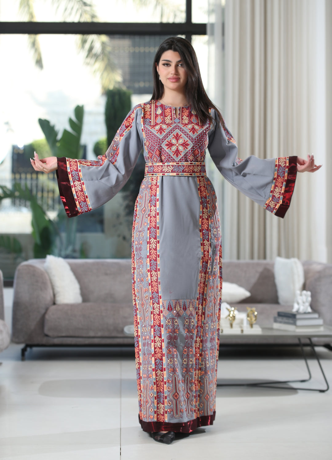 Lina Embroidered Breem Satin Thobe