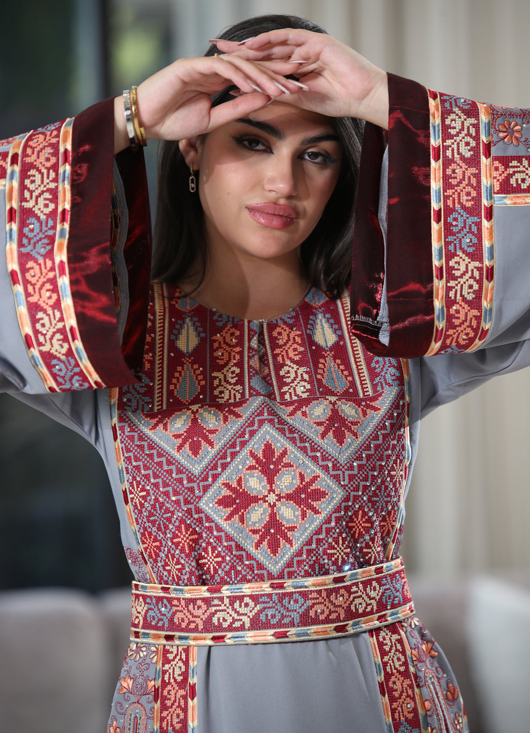 Lina Embroidered Breem Satin Thobe