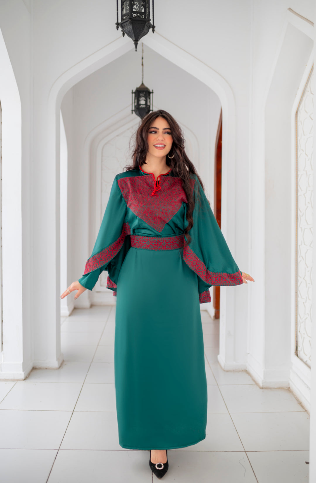 Camellia Handmade Satin Dress Green