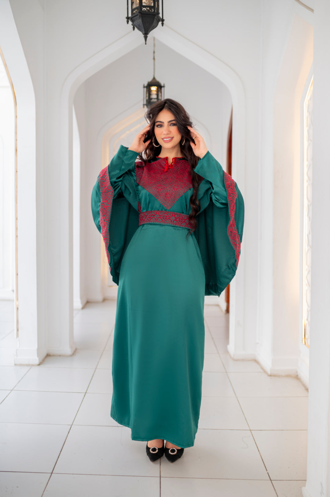 Camellia Handmade Satin Dress Green