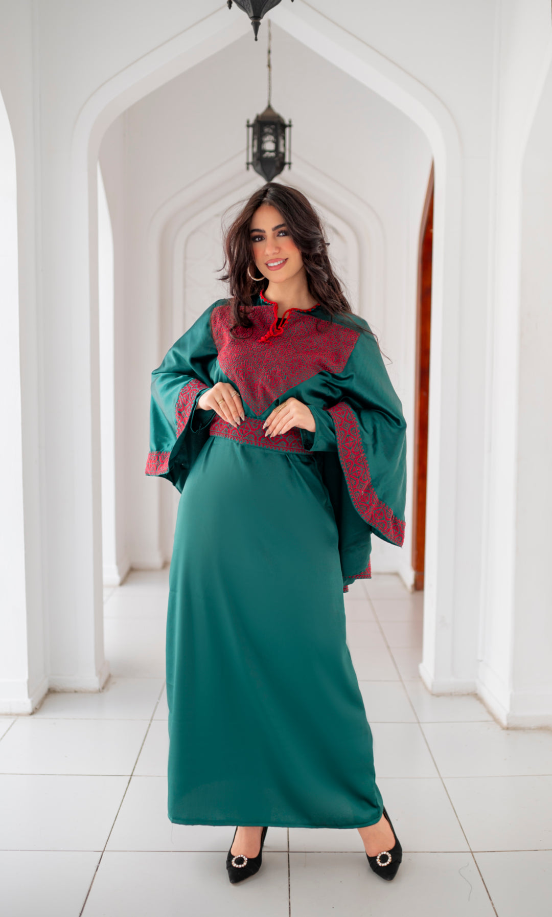 Camellia Handmade Satin Dress Green